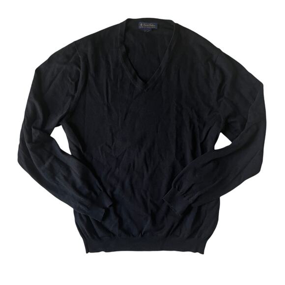 Brooks Brothers Extra Fine Italian Merino Wool V-Neck Pullover Black Sweater XL - Picture 1 of 7